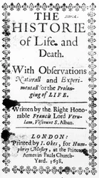 Portada de La historia de la vida y la muerte de Francis Bacon, publicada en 1638