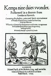 Portada de La maravilla de los nueve días de William Kemp, publicada en 1600