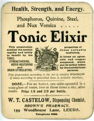 Etiqueta de Elixir Tónico, principios del siglo XX