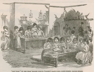 Trabajo de juguetes en la escuela de niñas desamparadas, (Camel) Grays Yard, James Street, Oxford Street