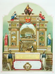 Emblema comercial de la Sociedad Amalgamada de Carpinteros, 1860