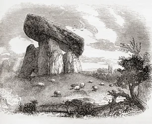 Trethevy Quoit, una tumba megalítica en Cornualles, Inglaterra, de Old England: A Pictorial Museum, pub. 1847