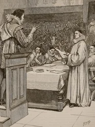 Juicio de Buckingham, ilustración de la Historia Ilustrada de Inglaterra de Cassell