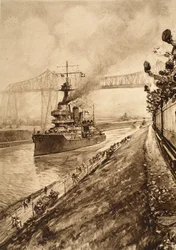 Prueba triunfal de la supremacía naval de Gran Bretaña: H.M.S Hercules pasando por el Canal de Kiel, 1914-19
