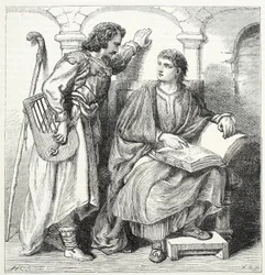 Trovador y Barbe, ilustración de La Historia del Protestantismo por James Aitken Wylie (1808-1890), pub. 1878