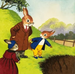 Tufty señalando el agujero