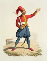 Soldado turco, de Costumes of the Various Nations, volumen VII, The Military Costume of Turkey, de Thomas MacLean, publicado hacia 1800-18