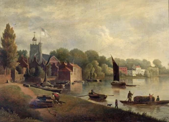 Iglesia de Twickenham mirando río abajo, 1800-30
