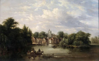 Iglesia de Twickenham, el malecón y la isla Eel Pie, Middlesex, después de 1713