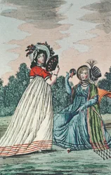 Dos damas a la moda en un jardín, c.1800