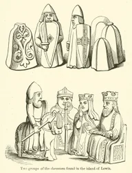 Dos grupos de piezas de ajedrez encontradas en la isla de Lewis