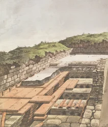 Sistema de calefacción subterráneo para una villa romana en Inglaterra, publicada en 1797