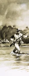 Hombre no identificado escapando a través del río