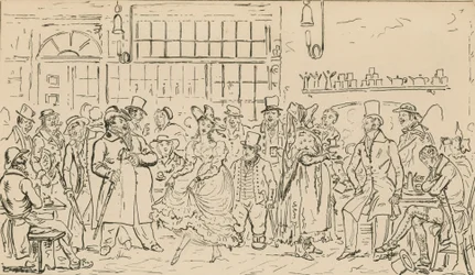 Escena no identificada, posiblemente relacionada con el Club del Gallo y la Gallina