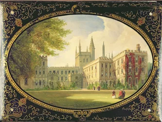 Blotter victoriano decorado con una escena del Garden Quad del New College, Oxford