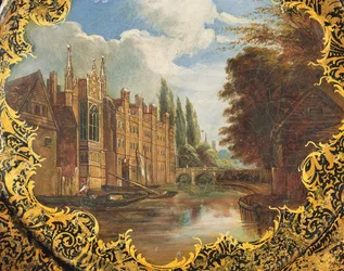 Plato victoriano decorado con una escena del St. Johns College, Cambridge, Third Court y su puente