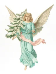 Relieve victoriano de un ángel sosteniendo un árbol de abeto, c.1880