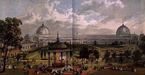 Vista desde los jardines hortícolas del exterior de la Gran Exposición de 1851, de Dickinson