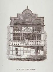 Vista de East India House, con figura al frente, c.1700