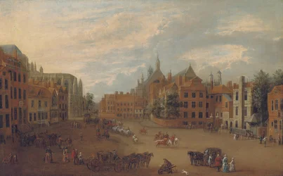 Vista del Old Palace Yard, Westminster, con el extremo este de la Abadía de Westminster y la Capilla del Rey Enrique VII a la izquierda, c.1700