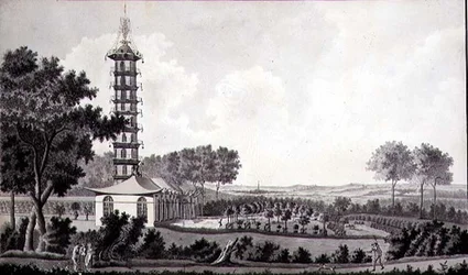Vista de un jardín holandés con una pagoda china, c.1770