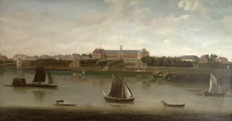 Vista del Hospital Real y la Rotonda desde la orilla sur del Río Támesis