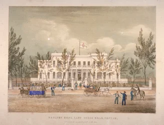 Vista del Hogar de los Marineros en East India Dock Road, Poplar, Londres, 1841