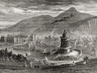 Vista sobre Edimburgo desde el Monumento a Burns en Calton Hill, de 