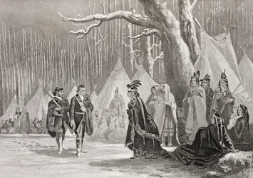 Washington y Gist visitan a la Reina India Alliquippa, de 