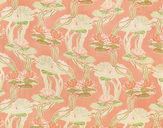 Nenúfares sobre un fondo coral, diseño textil