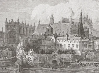 Westminster Hall visto desde el Támesis durante el reinado de Carlos I, c.1625-49