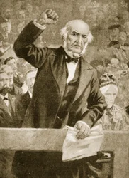 William Gladstone hablando en una reunión en Liverpool el 24 de septiembre de 1896