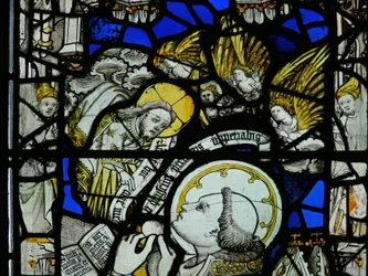Ventana S6 que representa la Misa de San Gregorio