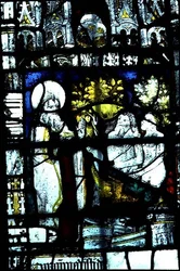 Ventana que representa la Creación de Adán y Eva, mediados del siglo XV (vidrio teñido)