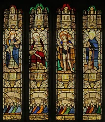 Ventana n3 que representa a Cristo, la Piedad, Santa Mabena, San Mewbred