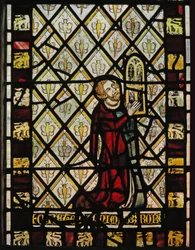 Ventana n3 que representa a un donante - Robert Skelton donando la ventana; las canteras con mariposas