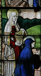 Ventana s3 que representa una escena de la Resurrección: las Santas Mujeres en la Tumba