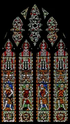 Ventana s4 que representa a caballeros de Clare y William Lord de la Zouche