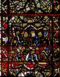 Ventana w57 que representa a los Magos siguiendo la estrella