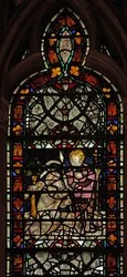 Ventana w58 que representa a Santo Tomás dudando; grisalla y borde