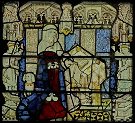 Ventana w5 que representa a una donante - dama (y perro)