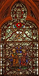 Ventana w61 que representa una escena de la vida de San Juan Bautista: Salomé recibe su cabeza
