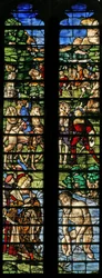 Ventana w7 que representa a Naaman lavándose en el Jordán (detalle)