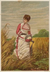 Mujer entrando sin autorización en un maizal (litografia en color)