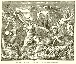 Mujeres de los cimbrios en batalla