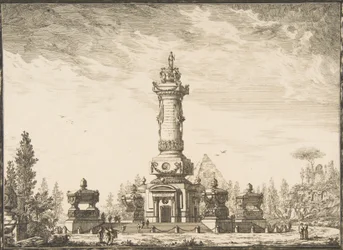 Elevación en perspectiva de una columna funeraria destinada para la sepultura...