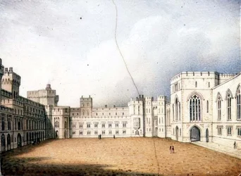 Placa de Worcester que representa el Cuadrángulo, Castillo de Windsor, una de un par, c.1830-40 (porcelana)