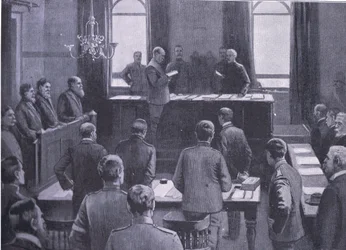 Un juicio por traición en Bloemfontein, de Después de Pretoria: La Guerra de Guerrillas publicado por Harmsworth Bros Limited, 1901