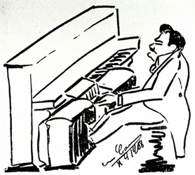 Autocaricatura del cantante lírico Enrico Caruso en la pianola