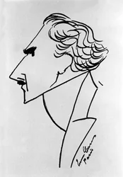 Caricatura del director de orquesta italiano Arturo Toscanini (1867-1957). Dibujo del tenor Enrico Caruso. Aproximadamente 1908